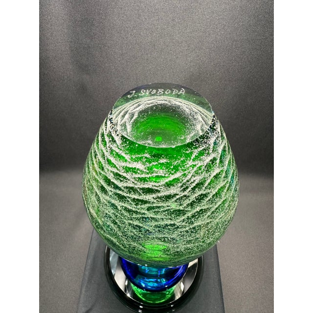 Green 1950s Green and Blue Ripple, Scale Design by J. Svoboda Art Glass Vase For Sale - Image 8 of 8