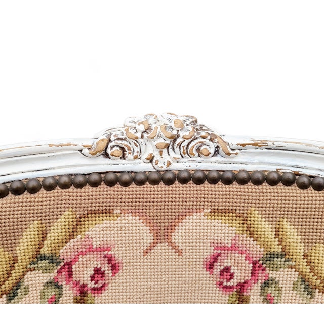 French Louis XV Style Armchair with Hand-Embroidered Floral Needlepoint, 1920s For Sale - Image 6 of 18
