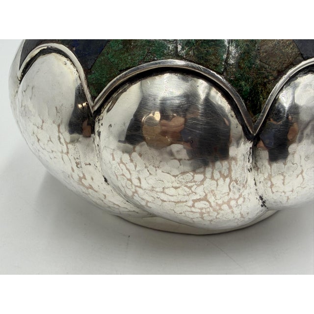 Los Castillo Taxco Silver Plate & Malachite Lidded Bowl, Mexico 1960s For Sale - Image 13 of 18
