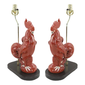 Porcelain Sculpture Chinese Red Rooster Table Lamp