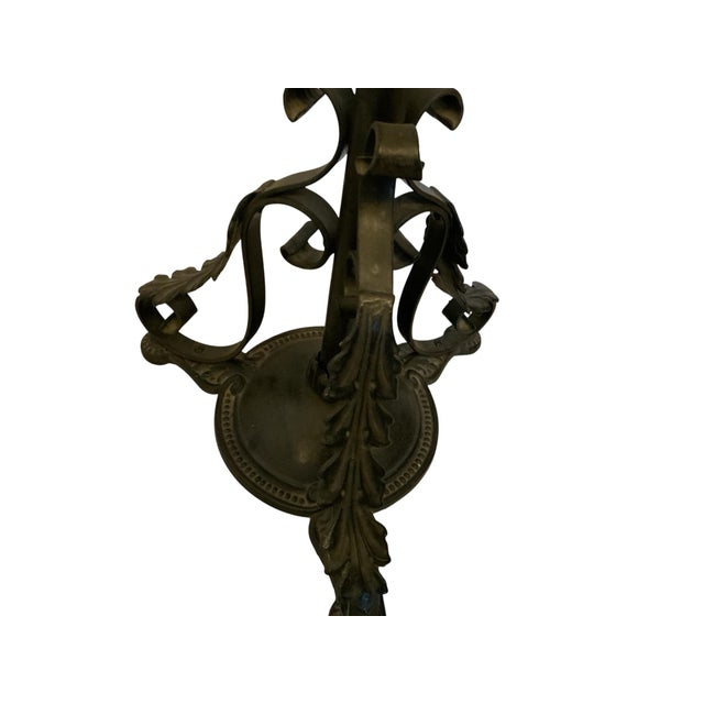 Vintage 1920s Spanish Revival Wrought Iron Bridge Floor Lamp With Ruffled Sunset Art Glass Shade Adjustable 55" - 67" 1920s-1930s For Sale In Palm Springs - Image 6 of 12