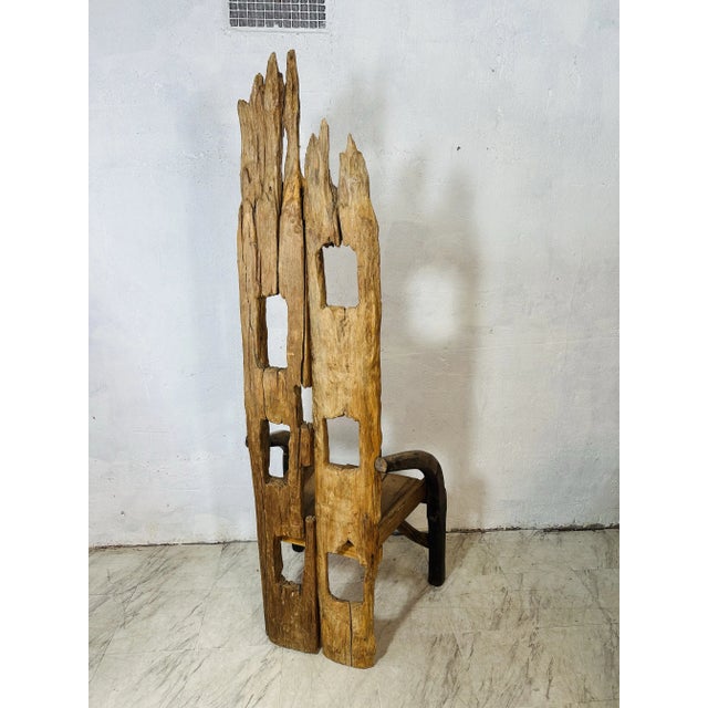1960s Large Handcrafted High Back Rustic Chair For Sale - Image 5 of 8