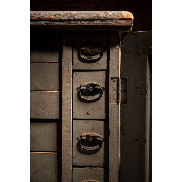 Wood Antique Chippy 17-Drawer Wooden Workshop Parts Cabinet For Sale - Image 7 of 13