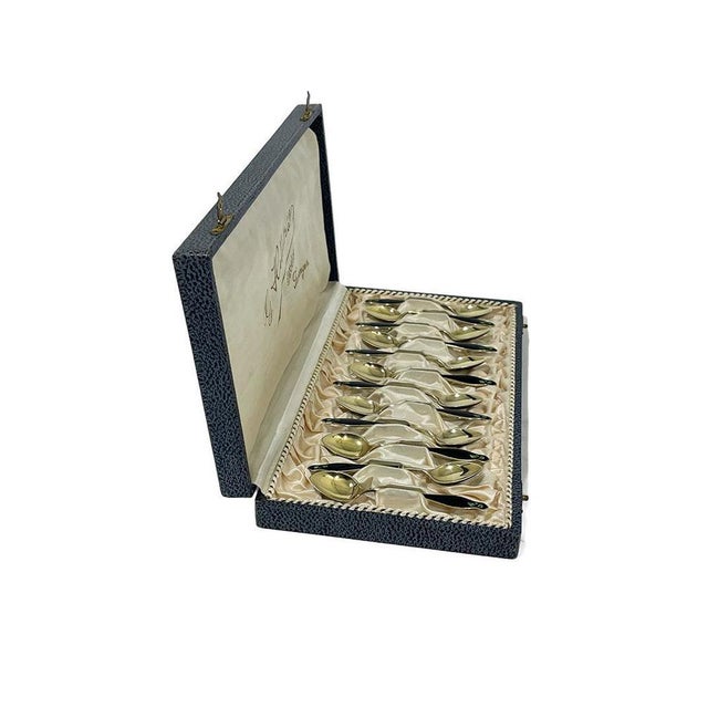 Enamel and Gilt Silver Teaspons by Gustav Hellstrøm, Norway, 1890s, Set of 12 For Sale - Image 4 of 11