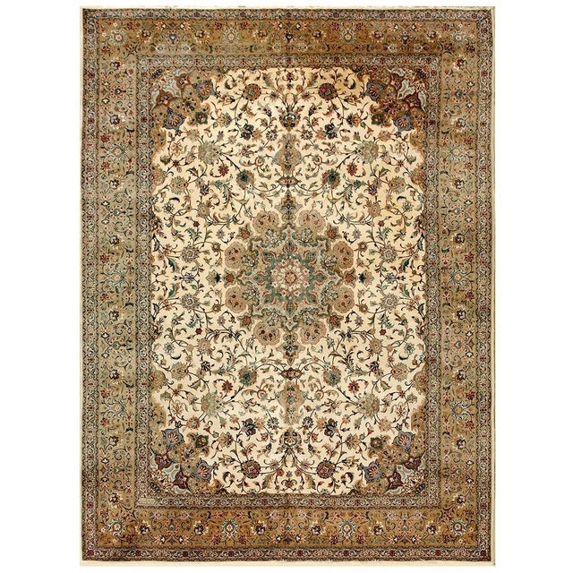 1940s Luminous Beige Shah Abbas Floral Antique Tabriz Handknotted Room Size Rug For Sale In New York - Image 6 of 7