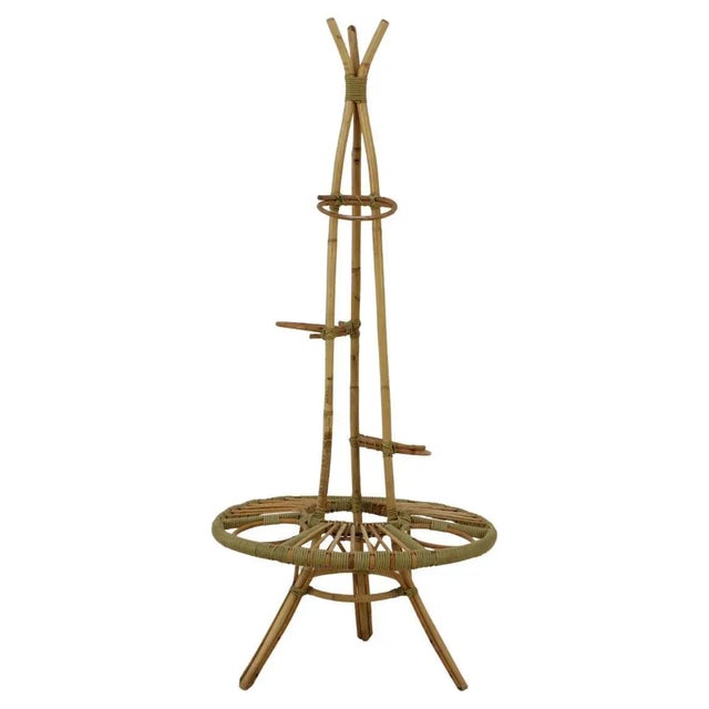 Brown Mid-Century Rattan Flower Stand, 1960s For Sale - Image 8 of 8