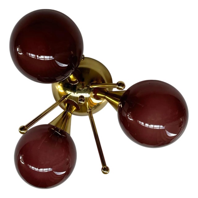 Trifoglio Polished Brass Frosted Amethyst Globe Flush Mount by Fabio LTD For Sale