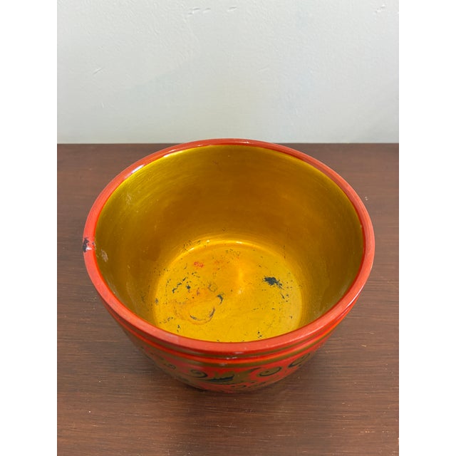 Mid 20th Century Vintage Hand Painted Folk Art Wooden Bowl For Sale - Image 5 of 9