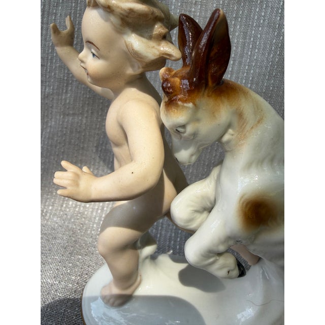 1950s Porcelain Young Child and His Goat Playing Wallendorf Figurine For Sale - Image 15 of 15
