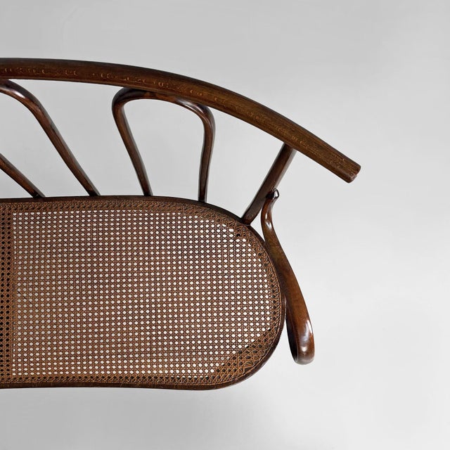 Italian Wood and Vienna Straw Bench, 1970s For Sale - Image 9 of 18