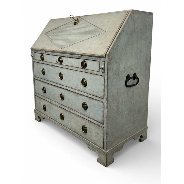 Blue Antique Swedish Secretary with Drawers For Sale - Image 8 of 9