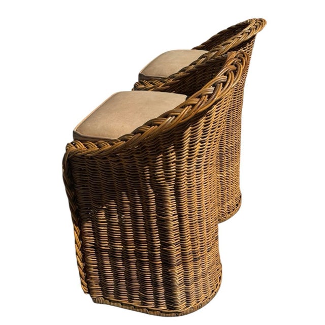 Mid 20th Century Pair Vintage Braided Rattan Counter Height Bar Stools For Sale - Image 5 of 9