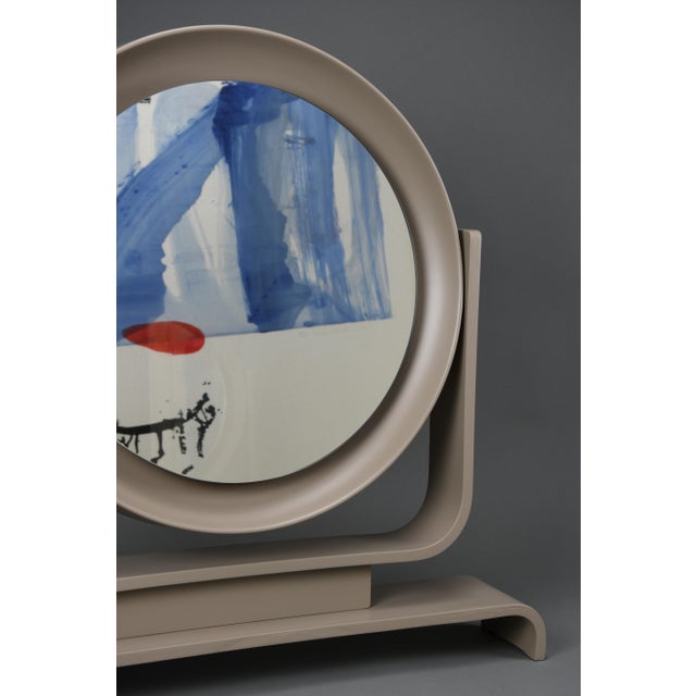 Postmodern Italian Vanity Mirror in Taupe Lacquered Wood, 1980s For Sale - Image 13 of 15
