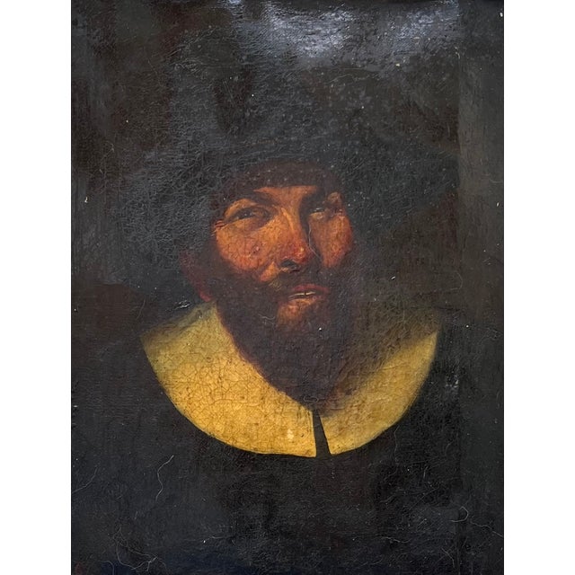 17th Century Flemish Tronie Portrait Oil on Canvas. Monogrammed For Sale - Image 4 of 9