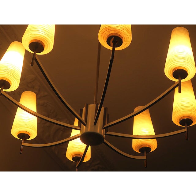 Gold Italian Brass and Art Glass Chandelier, 1970s For Sale - Image 8 of 14