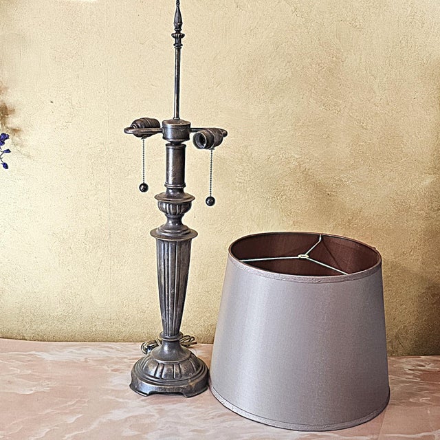 Vintage Neoclassical Metal Column Table Lamp With Double Pull Chains For Sale - Image 13 of 18