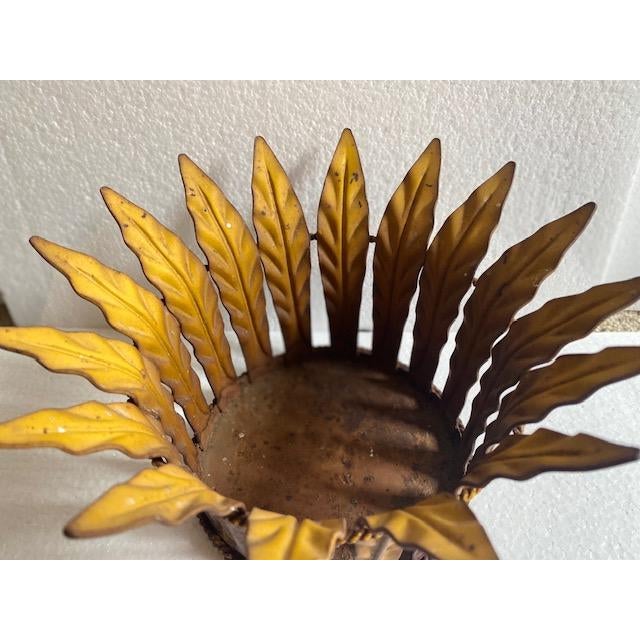 Vintage Metal Leaf Pot Plant Holder / Decorative Basket – Brass Bronze Tone - Crown Design For Sale - Image 6 of 12