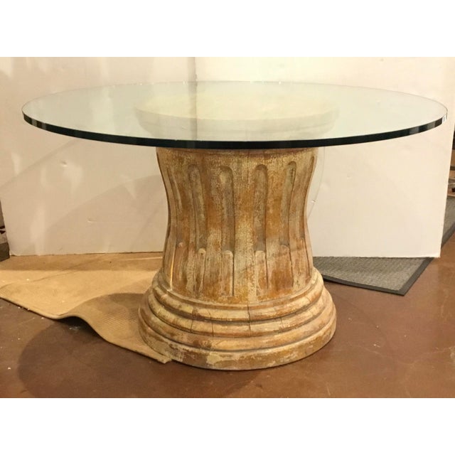 Rustic Modern Round Distressed Column Pedestal Foyer/Dining Table