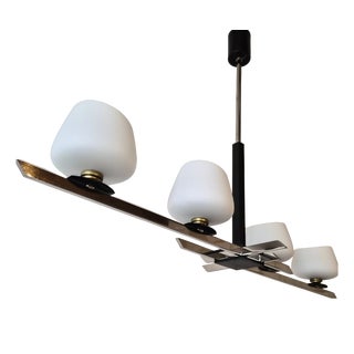 Vintage Pendant Light in Chrome-Plated Steel and Opal Glass from Maison Arlus, 1950s For Sale