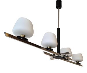 Vintage Pendant Light in Chrome-Plated Steel and Opal Glass from Maison Arlus, 1950s