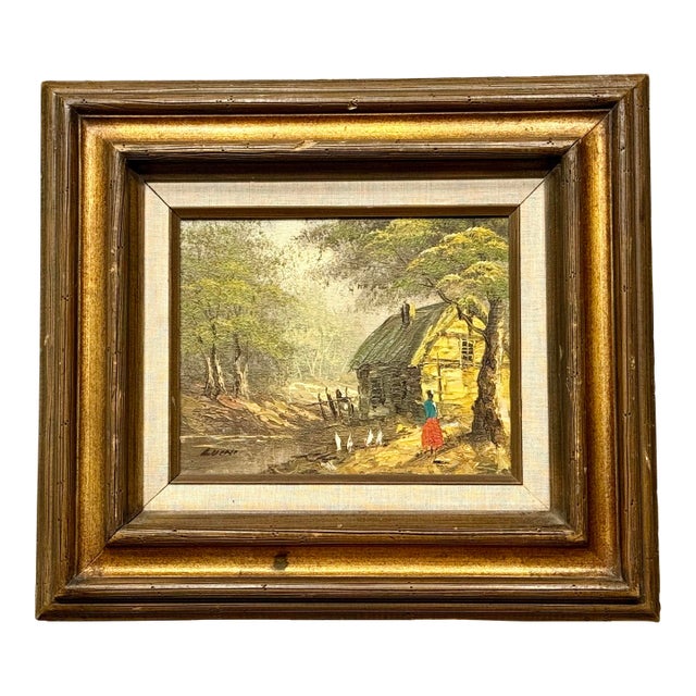 Vintage Impressionist Original Oil Painting Features Countryscape by John Luini (1913 - 2002) For Sale