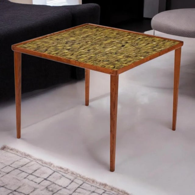 Mid-Century Modern Early Mid-Century Modern Danish Ceramic Tile Teak Square Tall Side Table For Sale - Image 3 of 10