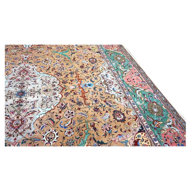 Textile Antique Persian Tabriz Wool 11X17 Grey, Green, Pink, & Orange Area Rug #1140881 For Sale - Image 7 of 10
