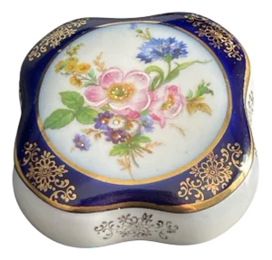 Antique 1940s German Elfinware Floral Gold-Gilded Porcelain Trinket Box