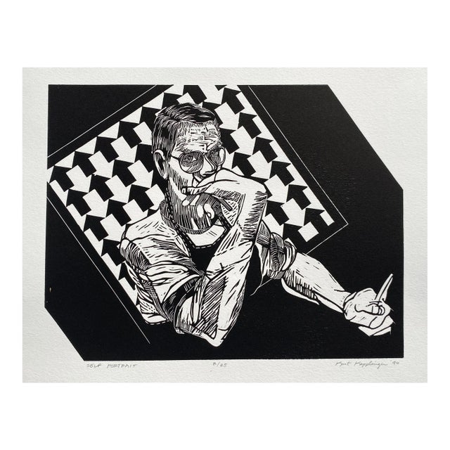 1994 Kent Kapplinger Self Portrait Linocut For Sale