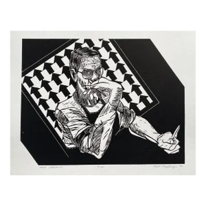 1994 Kent Kapplinger Self Portrait Linocut