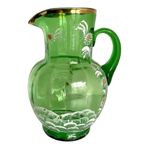 Early 20th Century Depression Era Handblown Green Glass Pitcher