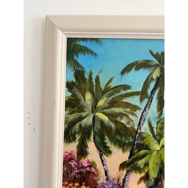 Hollywood Regency Vintage Signed M. Bryson Tropical Beach Palm Tree Landscape Painting, Framed For Sale - Image 3 of 17