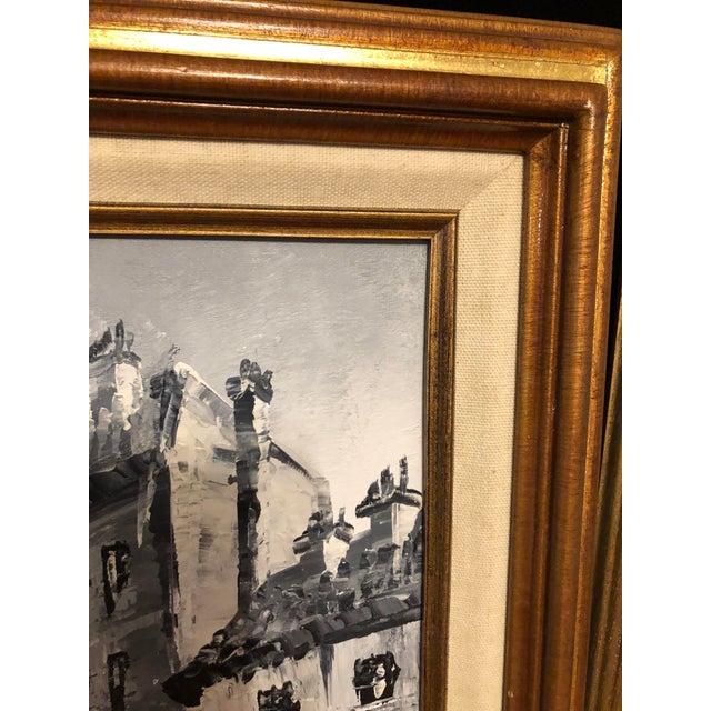 Mid-Century Monochromatic Parisian Street Scene Oil Painting - Signed Burnett For Sale - Image 4 of 5