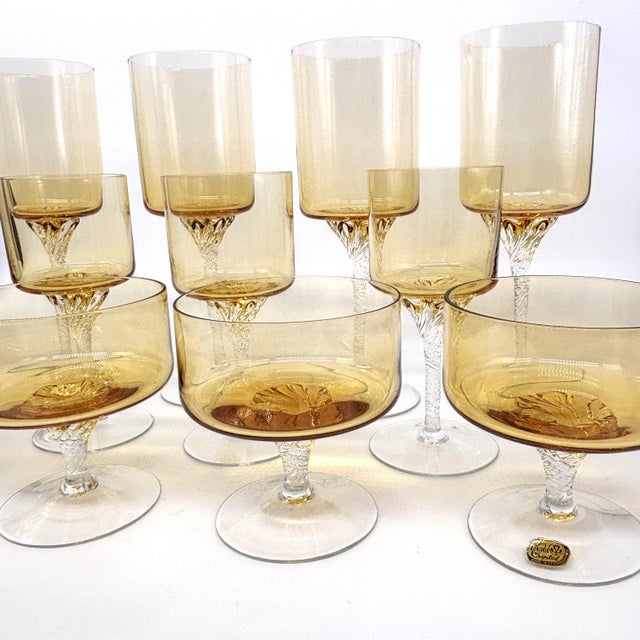 Bohemia 1960s Mid-Century Modern Bohemia Crystal Amber Stemware Service for Four - 12 Pieces For Sale - Image 4 of 14
