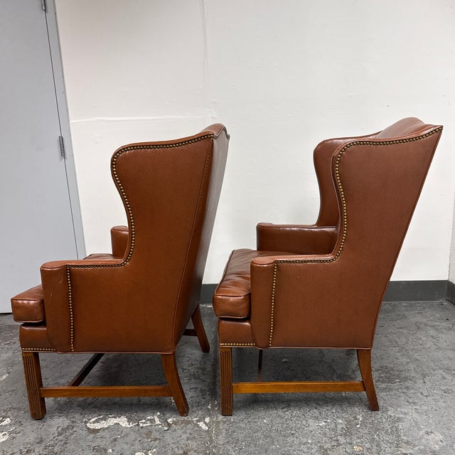 Bespoke Leather Wingback Armchairs, Pair For Sale In San Francisco - Image 6 of 12