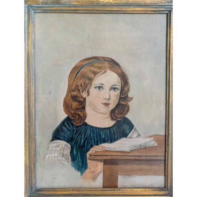 We are selling this charming folk art painting of a girl. This oil on canvas painting is possibly a student or folk...