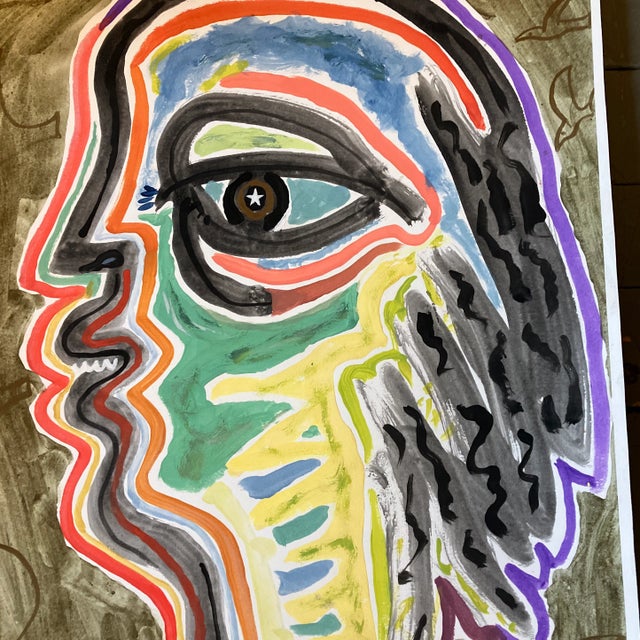 Contemporary Original E.J.Hartmann Abstract Portrait Painting Signed For Sale - Image 4 of 6