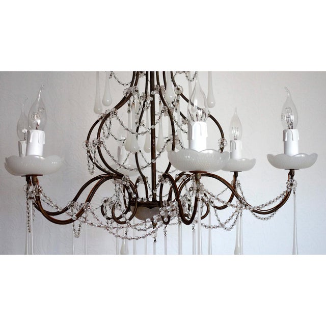 Mid-Century Modern Metal and Murano Glass Six-Light Drop Chandelier, 1950s For Sale - Image 3 of 11