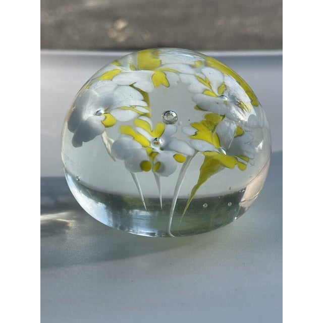 1970s 1970s Yellow and White Floral Paperweight For Sale - Image 5 of 6
