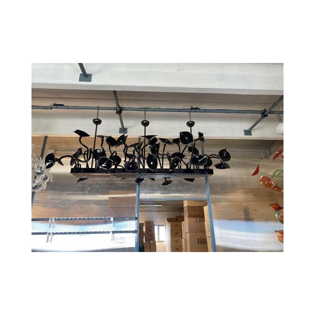 Black Flowers and Leaves Rectangular Murano Glass Chandelier by Simoeng For Sale - Image 13 of 14