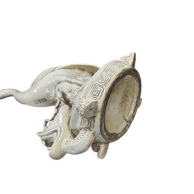 Vintage Off White Porcelain Crane on Dragon Turtle Fengshui Figure For Sale - Image 9 of 11