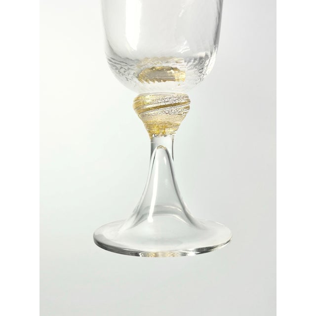 1990s Murano Torcée Swirl Optic Hand Blown Gold Flakes Stem Wine Glasses - Set of 4 For Sale In Dallas - Image 6 of 6