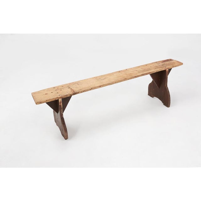 Mid-Century Modern Rustic Wooden Bench with Brown Painted Feet, France, 1890s For Sale - Image 3 of 11