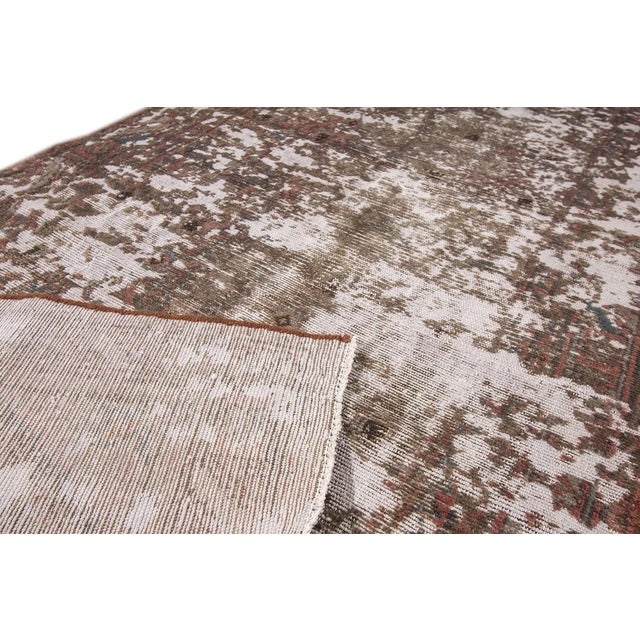 Textile Vintage Distressed Tabriz Handmade Tan Geometric Wool Rug For Sale - Image 7 of 8