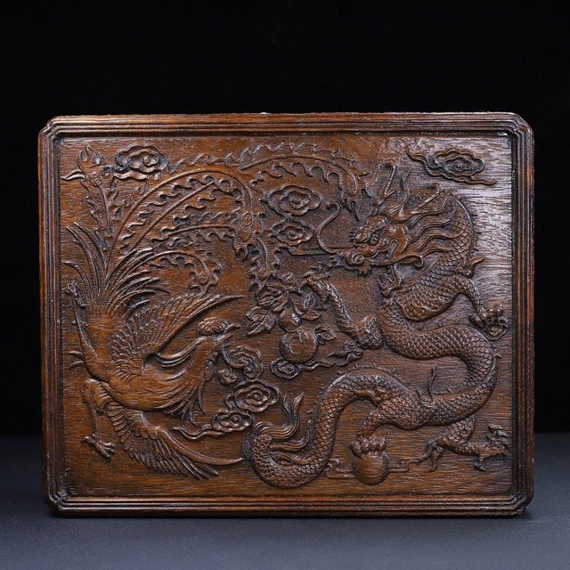 Chinese Vintage Chinese Huali Rosewood Box | Carved Dragon & Phoenix Motif Chest For Sale - Image 3 of 9