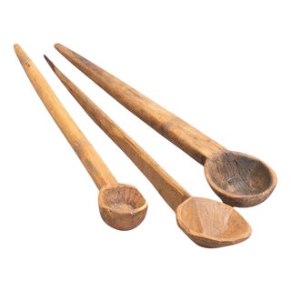 Traditional Pastoral Wooden Spoons, 1940s, Set of 3 For Sale