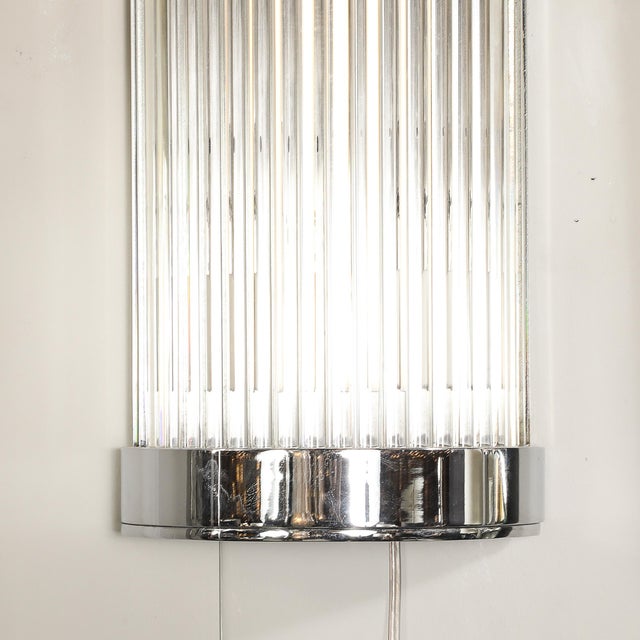 Pair of Art Deco Style Glass Rod Sconces in Chrome Fittings For Sale - Image 15 of 15