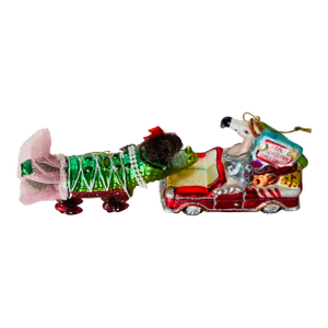 1970s Two Florida Tropical Flamingo Crocodile Christmas Ornaments