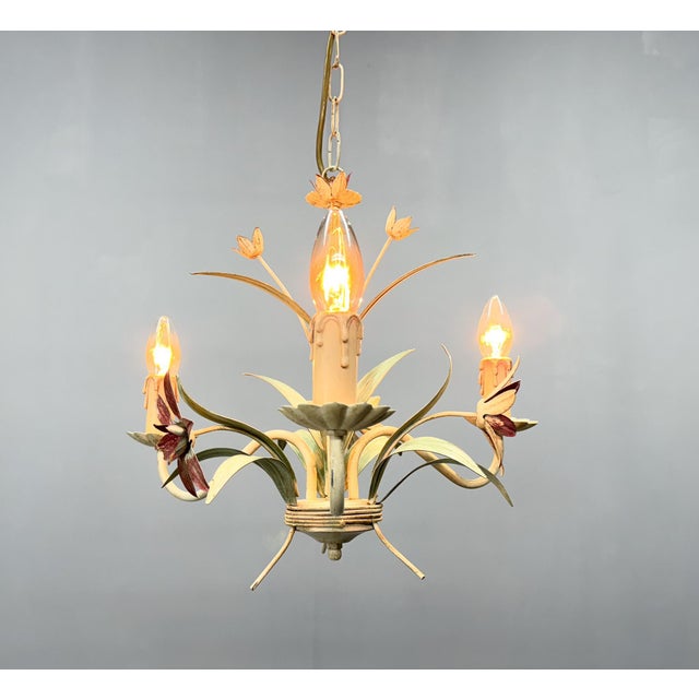 Vintage Metal Floral Chandelier, France, 1970s For Sale - Image 11 of 12