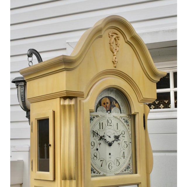 Wood Vintage Sligh Carved Venetian Style Distressed Whitewash Grandfathers Clock For Sale - Image 7 of 12